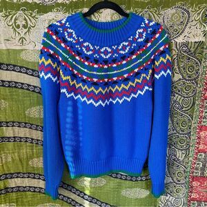 Vintage 90's Apostrophe Blue Fairisle Crewneck Sweater Size Small